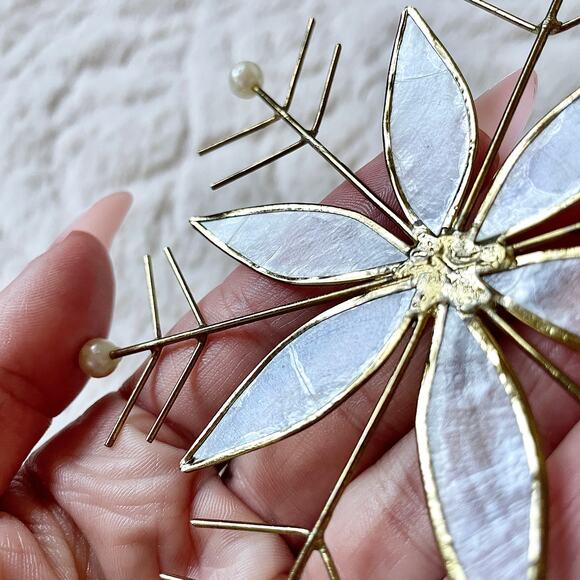 Vintage Christmas Mother-of-Pearl Gold-Tone Snowflake Holiday Ornament - Picture 6 of 15